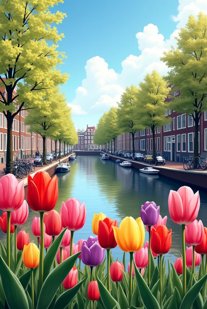 Illustration of tulips in Amsterdam