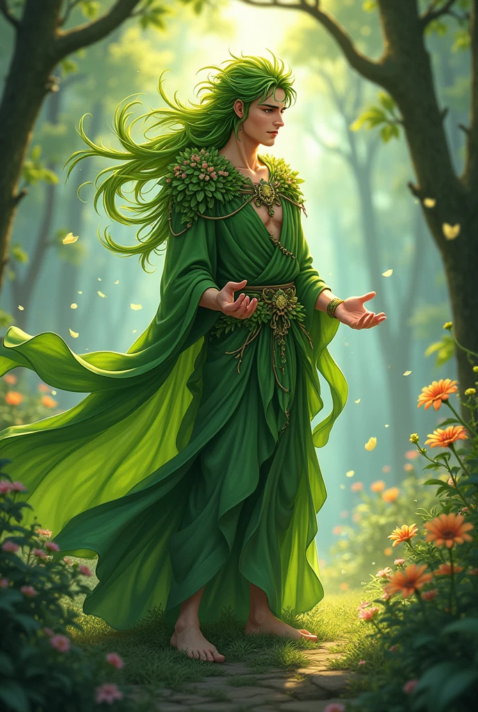 Draw an animated male character with powers of nature