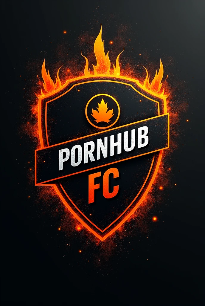 soccer shield. May the colors be. black. Orange and a little bit of white. And the name is Pornhub fc.