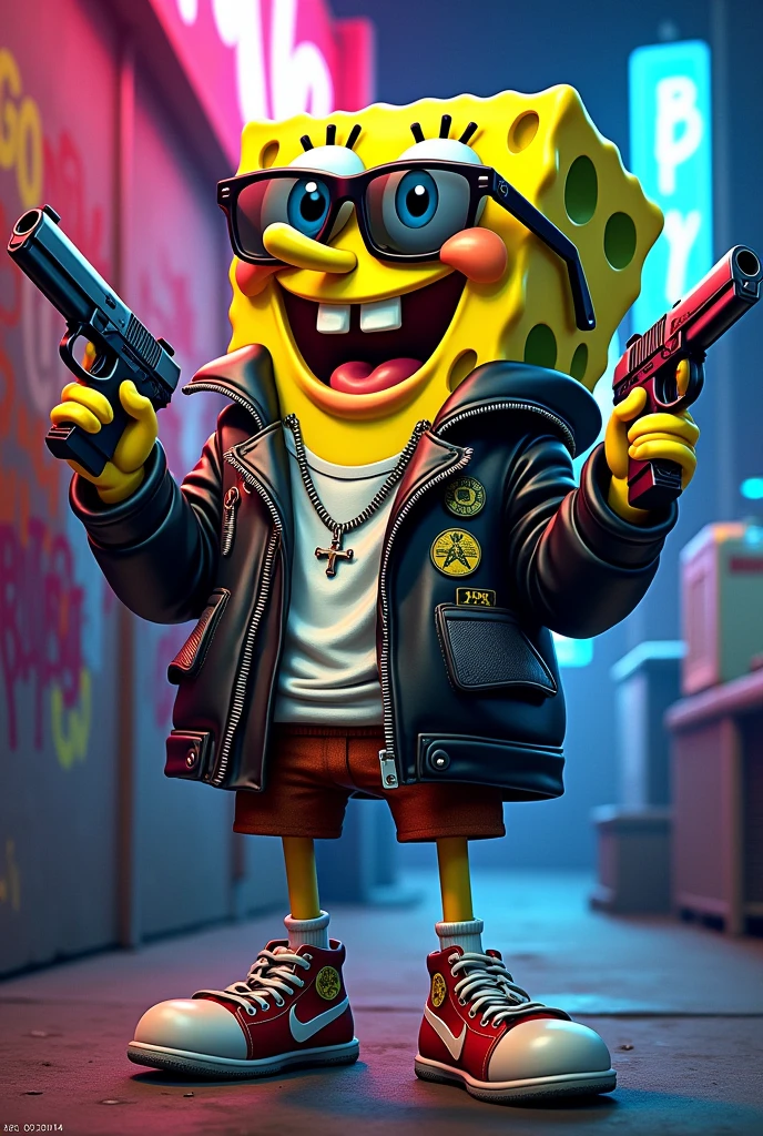 Spongebob gang member with guns