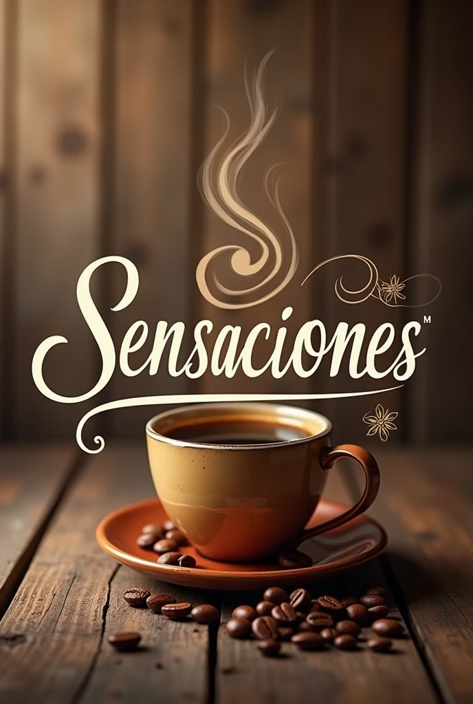Coffee shop logo with the name Sensaciones in cursive 