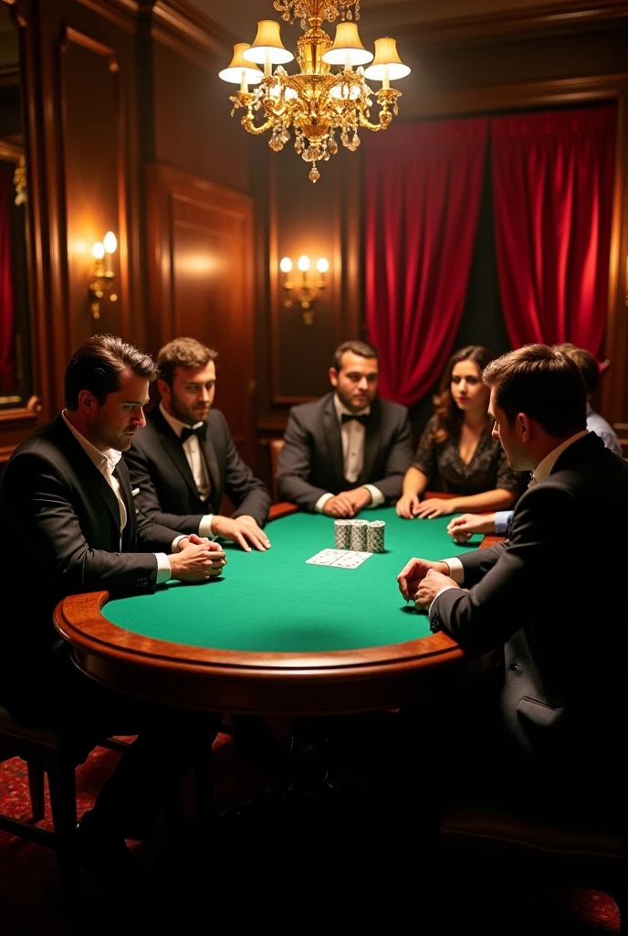 I want to promote a POKER table where the prize is $800. I want to announce that it is the first private organized POKER table in Wisconsin Dells. I want to announce that it is a secret club. I want it to be a brochure, that it looks elegant and has an atmosphere of mystery. Create an image.
