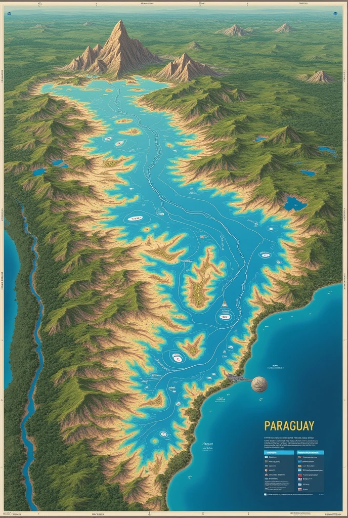 Map of Paraguay with all the water resources the country has
