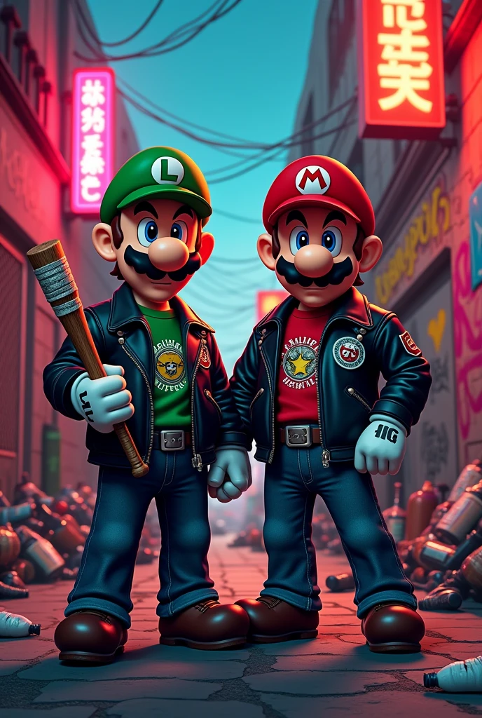 Mario and Luigi gang members with weapons
