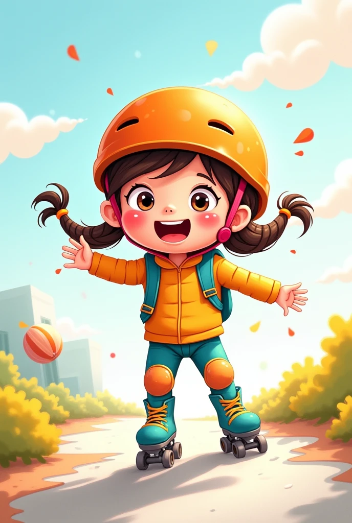 A drawing of a child roller skating with safety gear. I don't want it to be realistic.