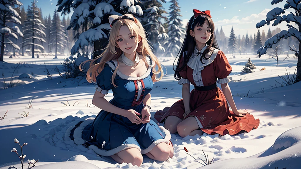 masutepiece, (masutepiece, Best Quality, Ultra-detailed, Photorealistic, extremely delicate and beautiful),
Alice in Wonderland, at winter, Playing in the snow, Happy smile, Very beautiful girl, correct facial features, detailed image of a girl