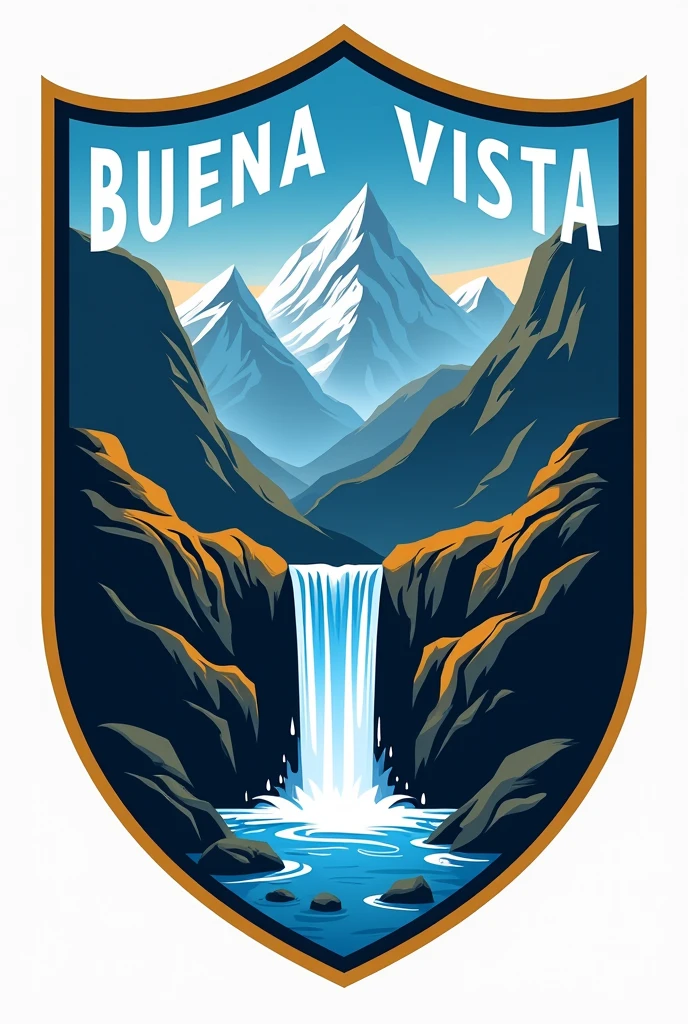 Escudo de fútbol ⚽ con montañas cascada y el nombre de BUENA VISTA LICUA FC 2023