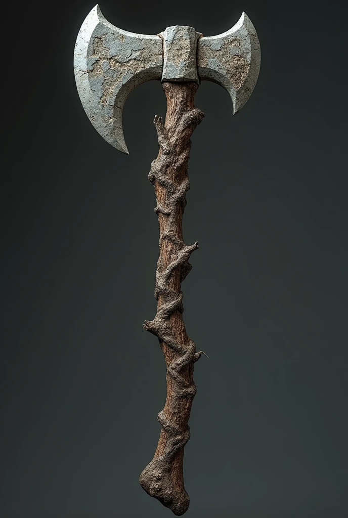 An earth/stone element axe (I just want the axe, no humans or landscapes) with more combat capabilities. in a more dirt and rocky brown color style, but more realistic.