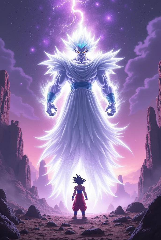 Create a scene where Goku, in his Ultra Instinct form, is fighting Bills., on a remote planet.