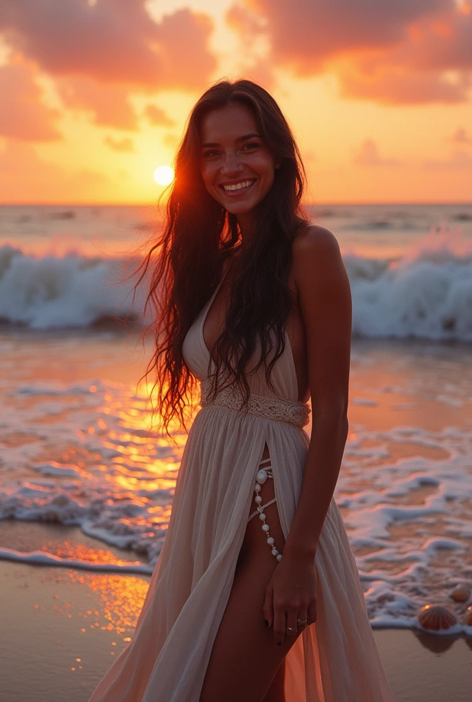 Make a naked smiling woman with tits