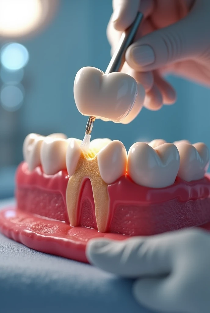 A mouth undergoing root canal treatment
Showing the treated tooth