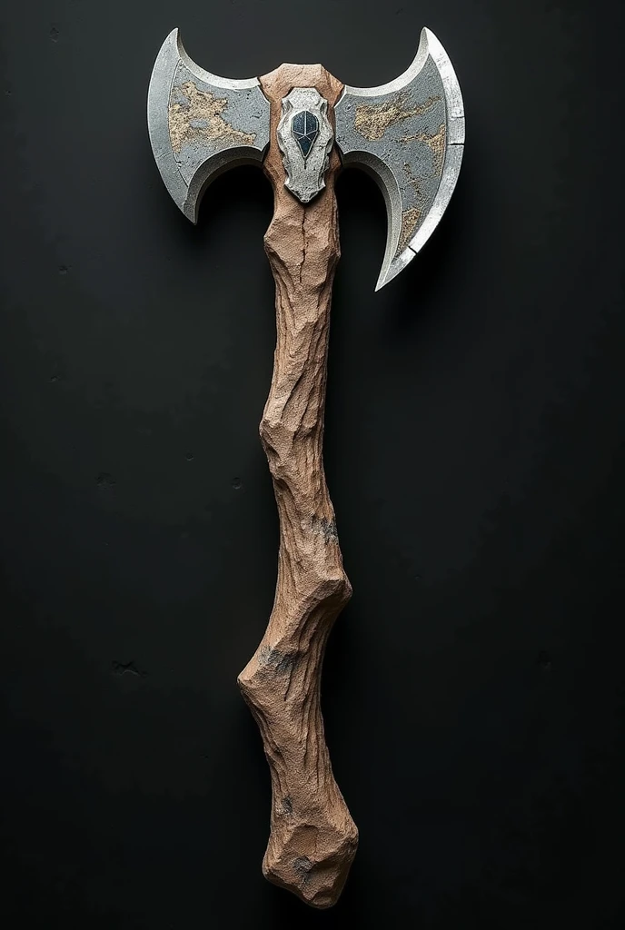 An earth/stone element axe (I just want the axe, no humans or landscapes) with more combat capabilities. in a more dirt and rocky brown color style, but more realistic.(less wood and more stone)