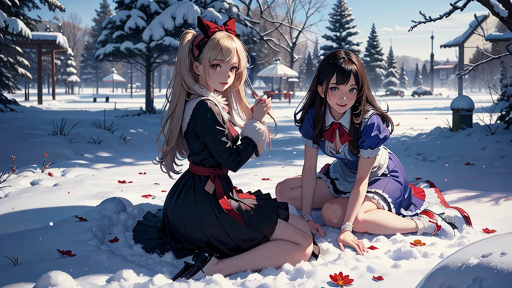 masutepiece, (masutepiece, Best Quality, Ultra-detailed, Photorealistic, extremely delicate and beautiful),
Alice in Wonderland, at winter, Playing in the snow, Happy smile, Very beautiful girl, correct facial features, detailed image of a girl