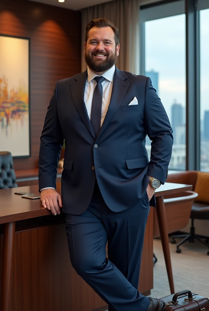 A tall, chubby, bearded executive man