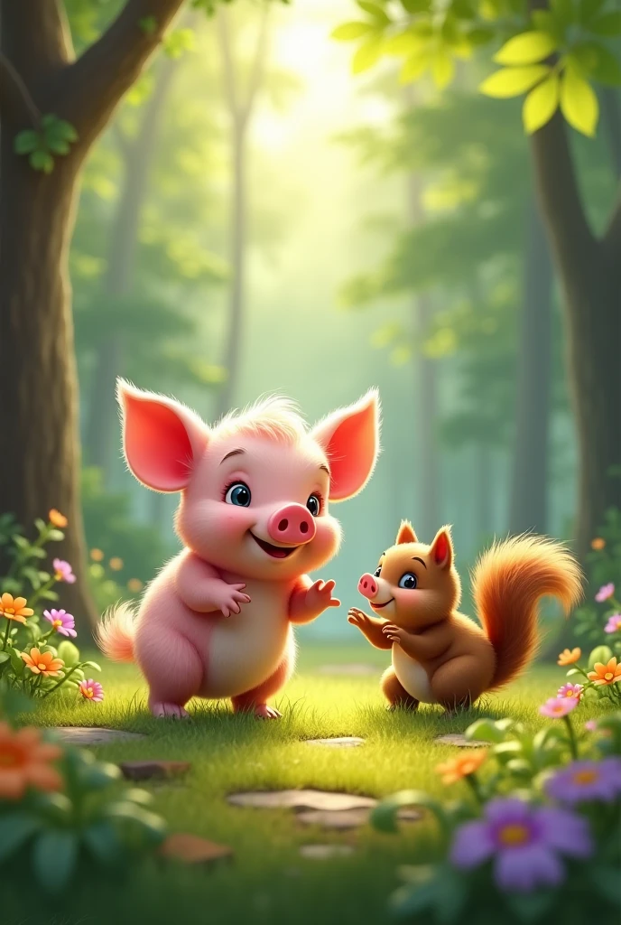 A pig with a squirrel 