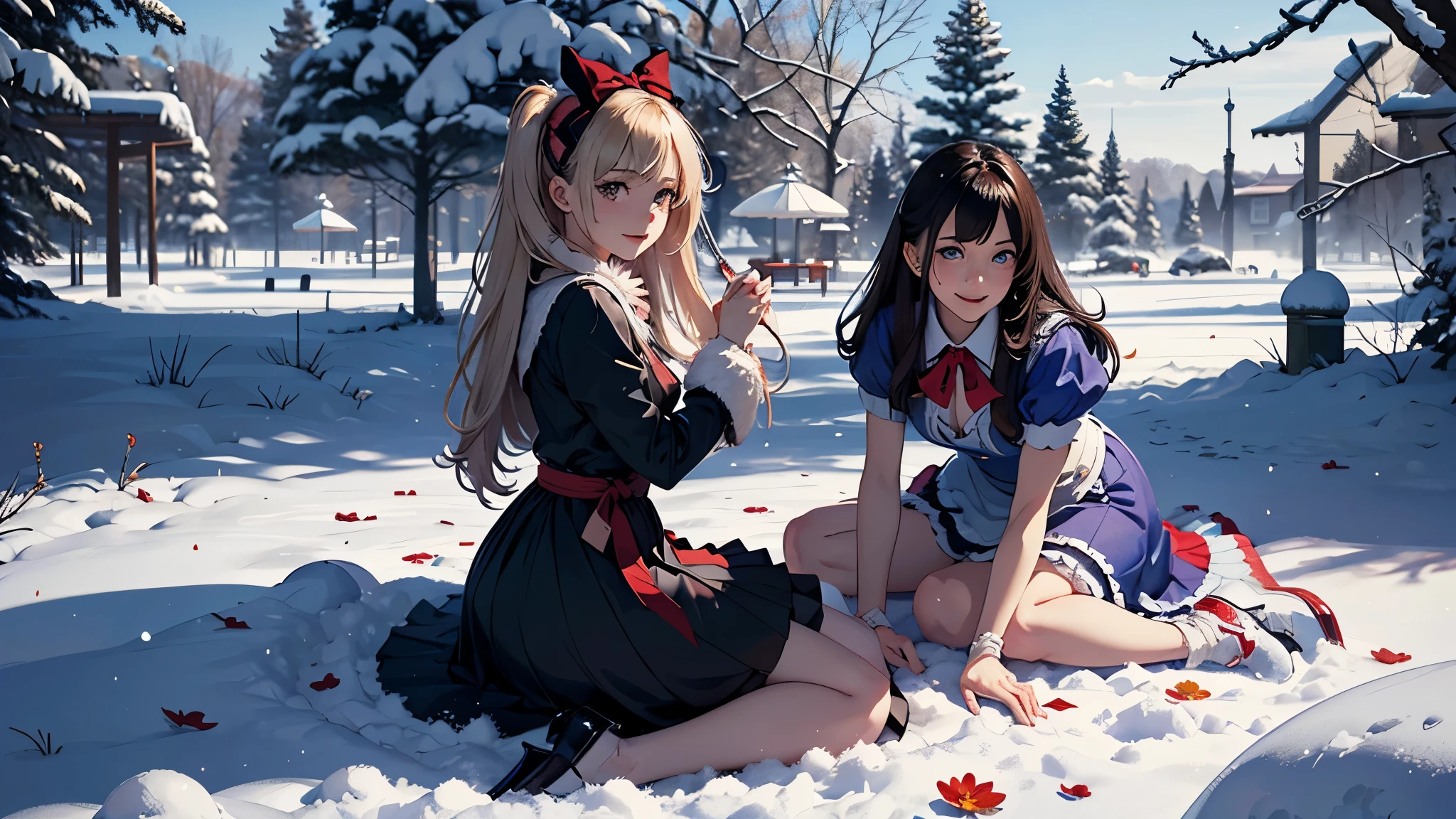 masutepiece, (masutepiece, Best Quality, Ultra-detailed, Photorealistic, extremely delicate and beautiful),
Alice in Wonderland, at winter, Playing in the snow, Happy smile, Very beautiful girl, correct facial features, detailed image of a girl