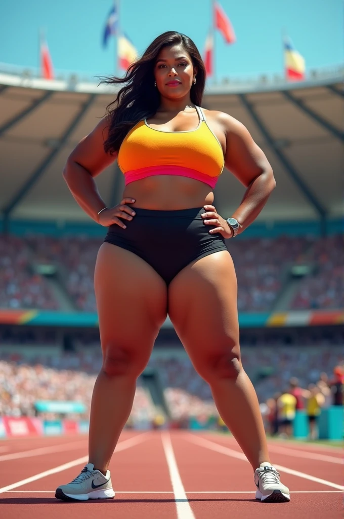 Olympic athlete,fat female Olympic 1500m race,with a large breasts, big breasts!, thicc,alluring plus sized model, voluptuous body