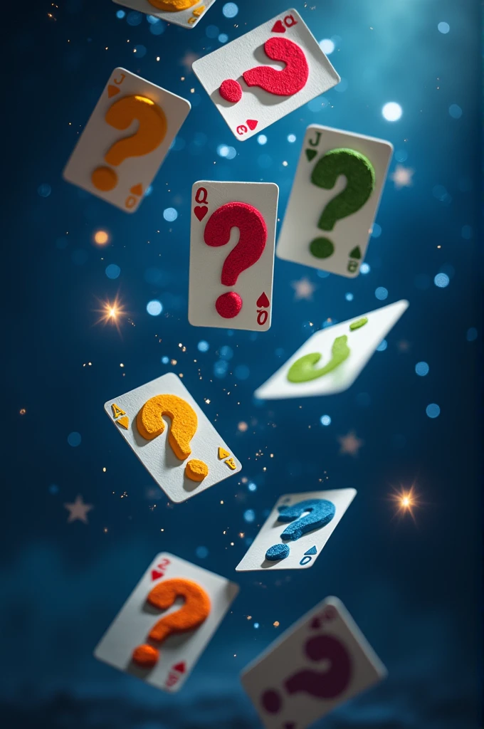 Cards with question marks falling at the same time