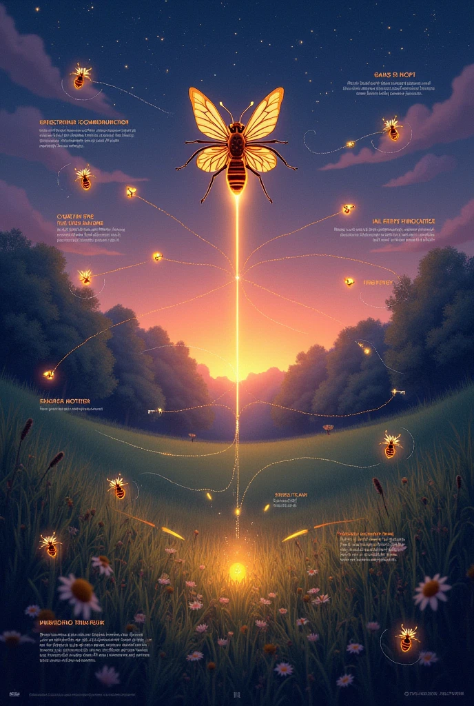 A diagram representing the reproduction of the firefly, elaborate the drawing and explanatory texts