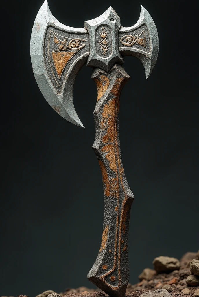 An earth/stone element axe (I just want the axe, no humans or landscapes) with more combat capabilities. In a dirtier, rockier color style, but more realistic. (made entirely of stone)