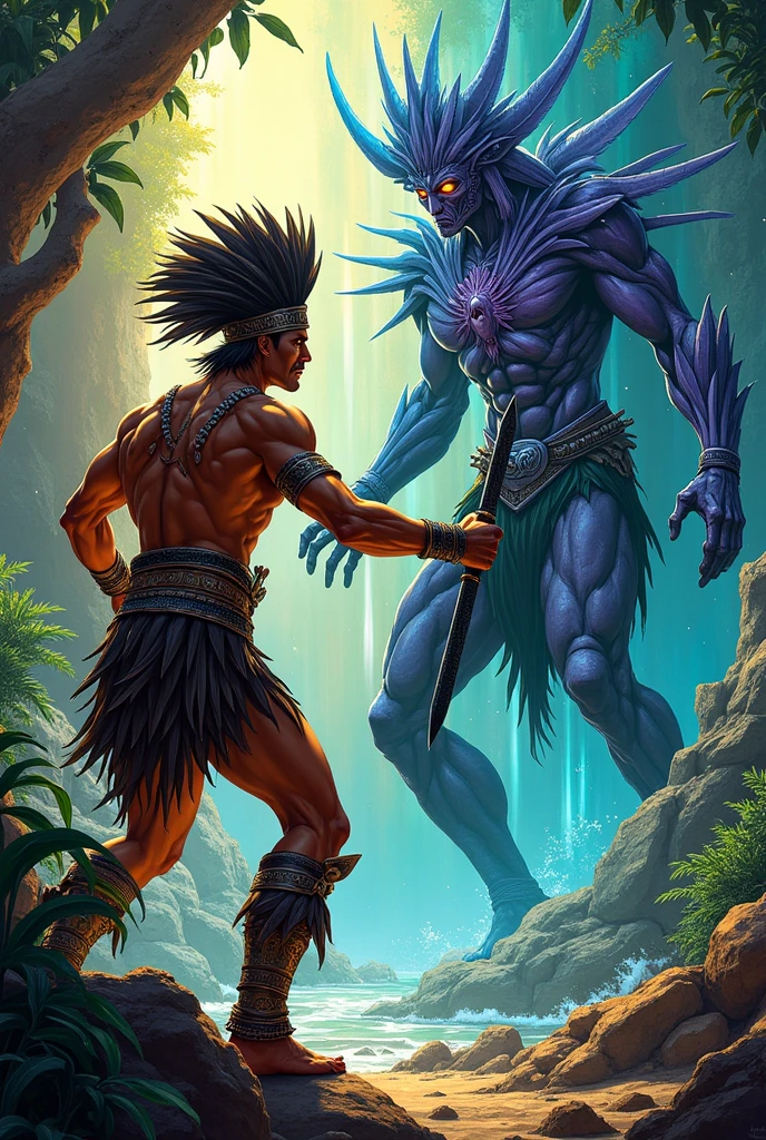 Aztec warrior fighting an Arcturian