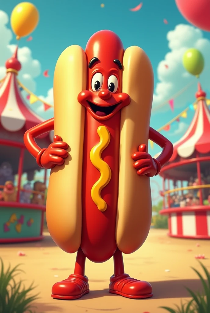 Draw me a retro cartoon of a hot dog with arms and legs