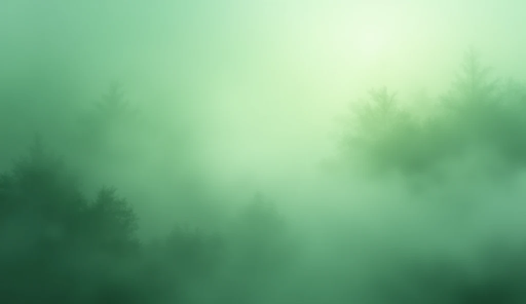 Create a background image with a soft green color palette, representing a misty environment. The fog should be subtle, but noticeable, creating a serene and mysterious atmosphere. Green should vary in shades, from light green to dark green, to add depth and texture to the scene. Do not include defined objects or shapes; the focus is only on creating a misty effect that can serve as an abstract background.

Additional Specifications:

Aspect Ratio: 16:9 Texture: Leve, with a feeling of smoothness and fluidity in color transitions.
Lighting: Soft, to highlight the ethereal feel of the mist without creating areas that are too dark or too light.