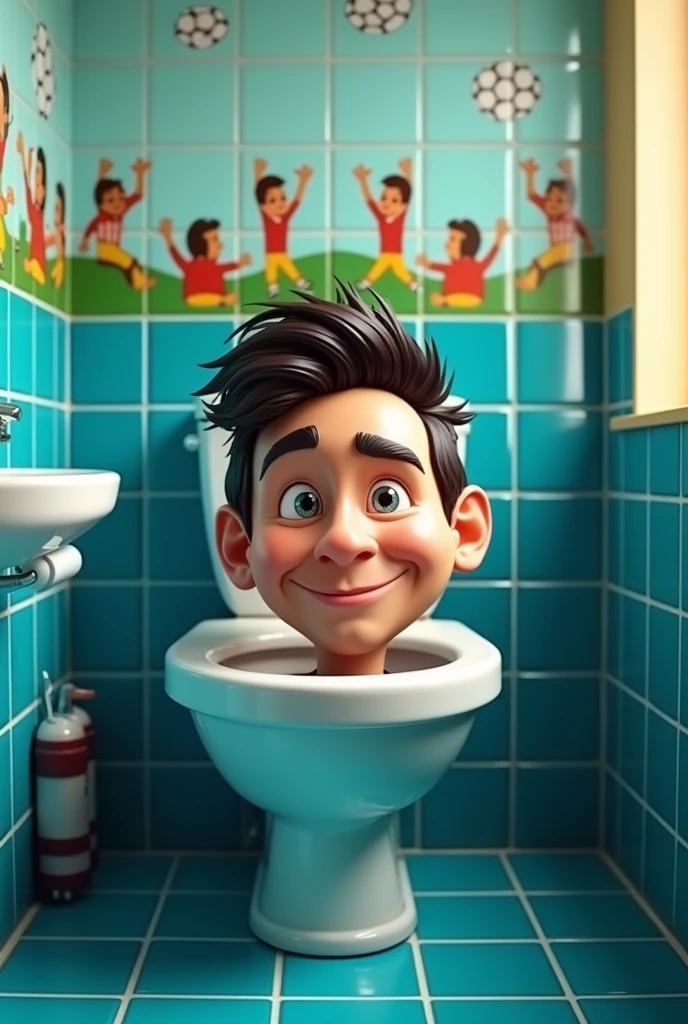 A toilet with Messi's head sticking out