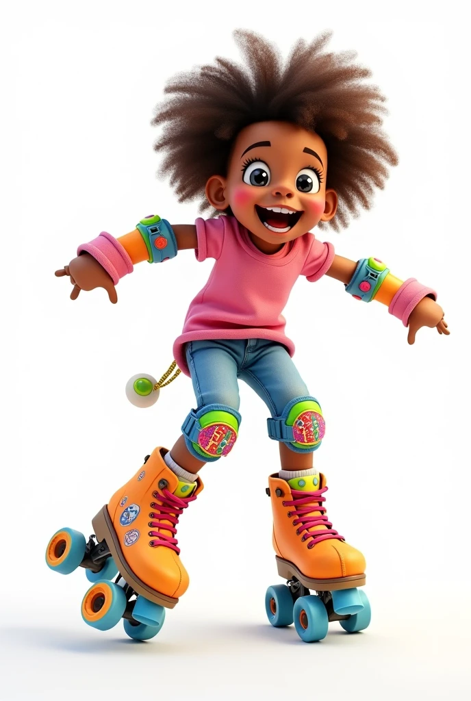 Unrealistic child riding urban roller skates with safety gear, white background, NOT REALISTIC