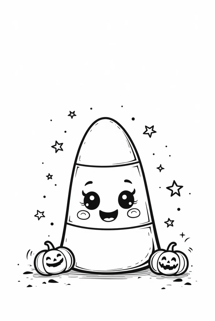 Cute and Kawaii Halloween Candy corn Face coloring Page, simple for toddlers, bold and easy, black boldlines, White background, for a coloring book black and white, line art, only outlines, but the design is simple and bold, no greyscale