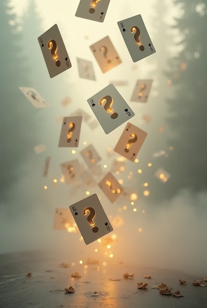 Cards with question marks falling at the same time with neutral tones
