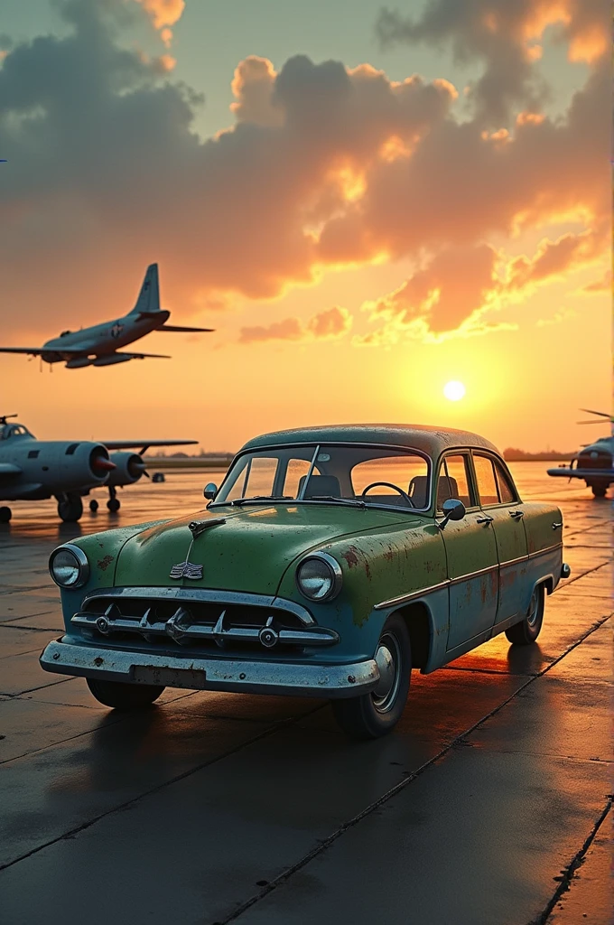 Soviet sedan vehicle from the 60s, military painting, from the air force