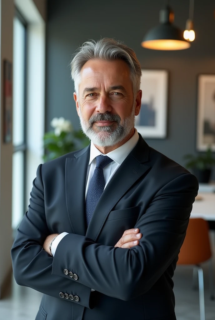 executive with thinning hair
medium build with a sparse beard
