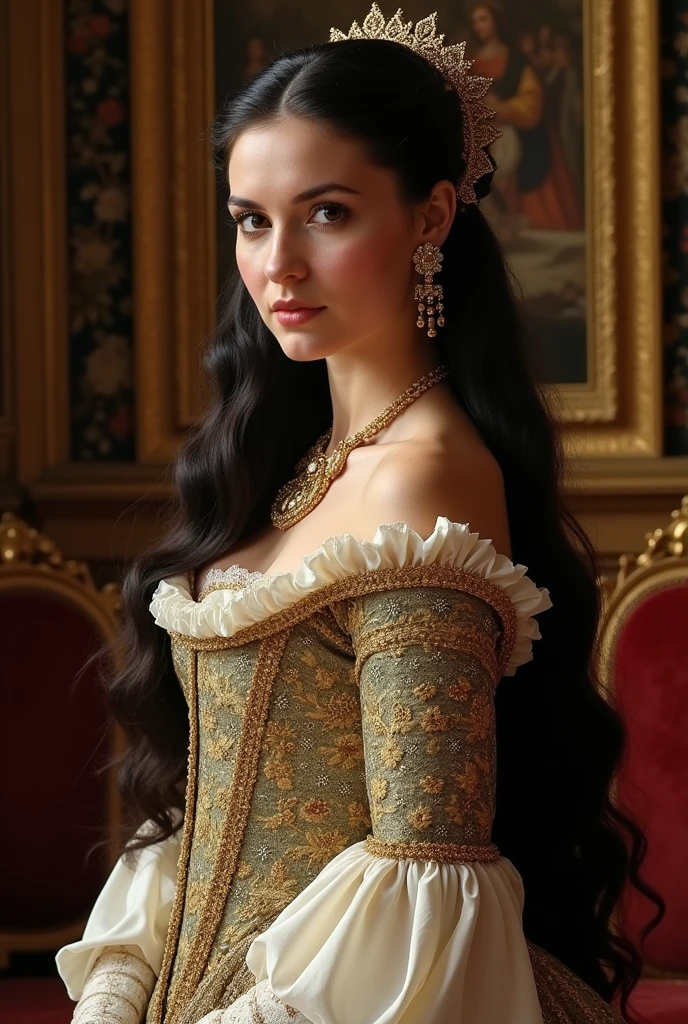 Anne Boleyn Queen of England 2nd wife of Henry VIII
Black brown eyes
Black brown hair
Thin
Slender figure, small breasts
Clothing: Tudor period