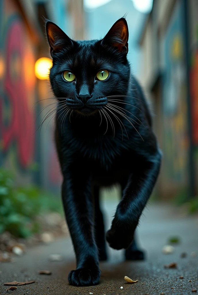 A strong black cat with six pack abs