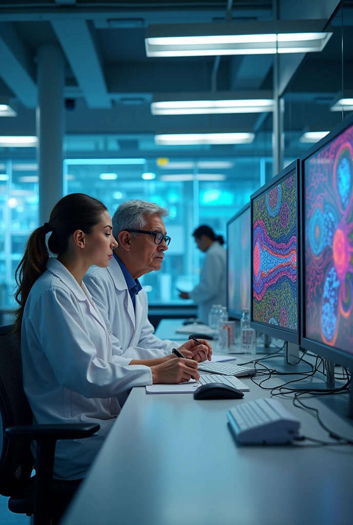 Show a modern scene of a laboratory with scientists studying microcirculation or using advanced techniques, with a reference to how Malpighi's work laid the foundation for modern understanding of physiology and anatomy..