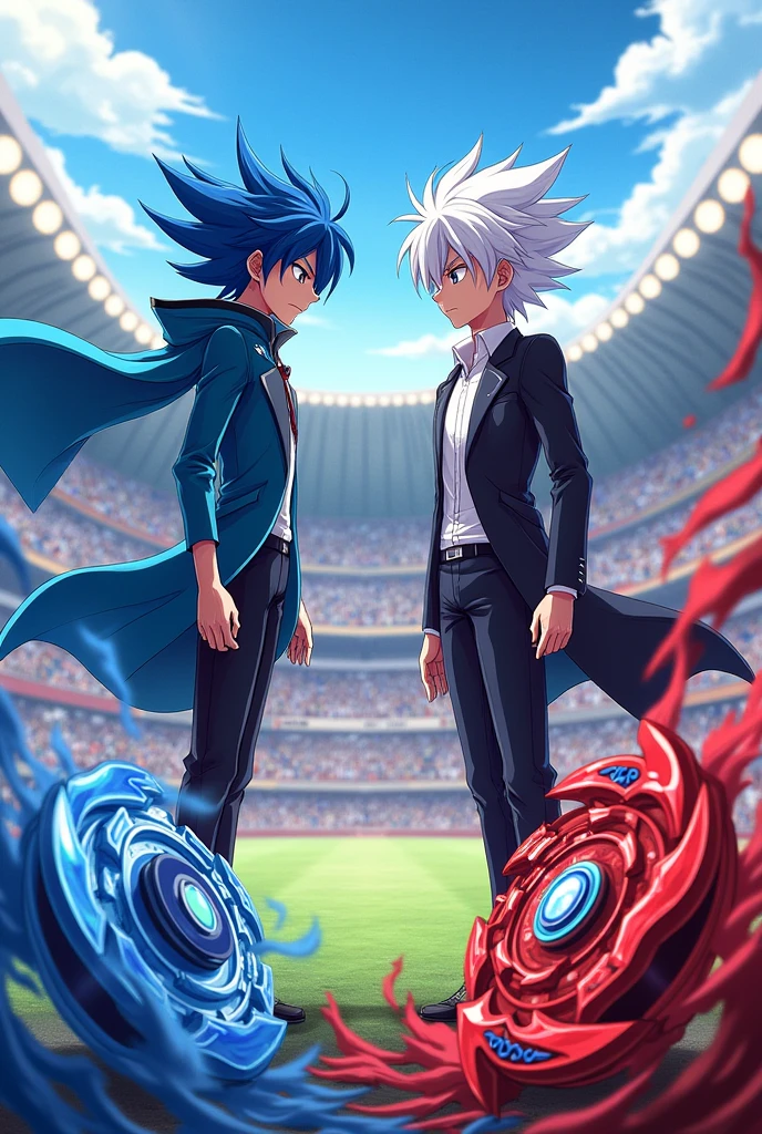 Beyblade valt aoi x shu kurenai valt tem cabelo azul e shu branco Beyblade do valt e o turbo valtryek e do shu o spryzen