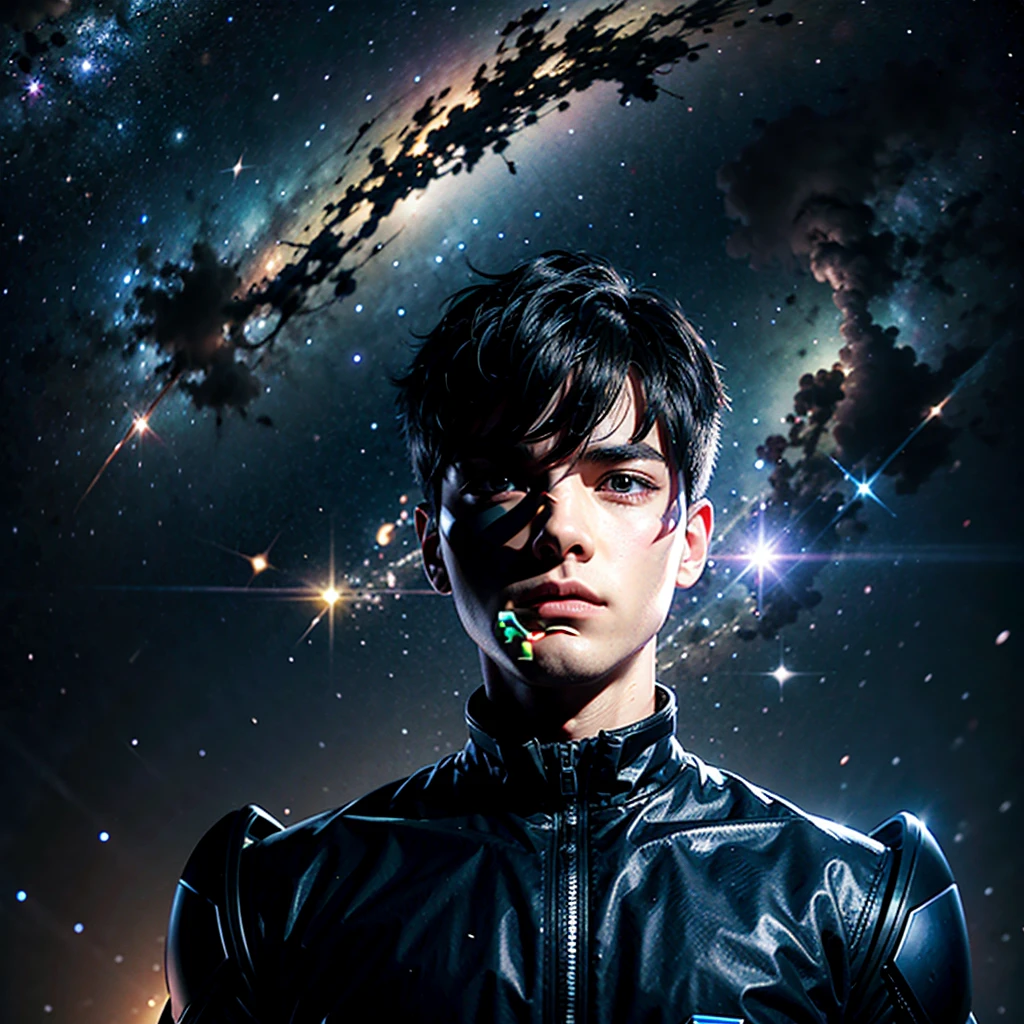 a soldier man entergalatic in the cosmos of space, in the style of vector anime, simple --niji 5 --s 101 --ar 2:3