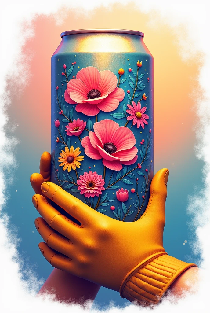 Logo that has a resin can, gloves, flores y gloves