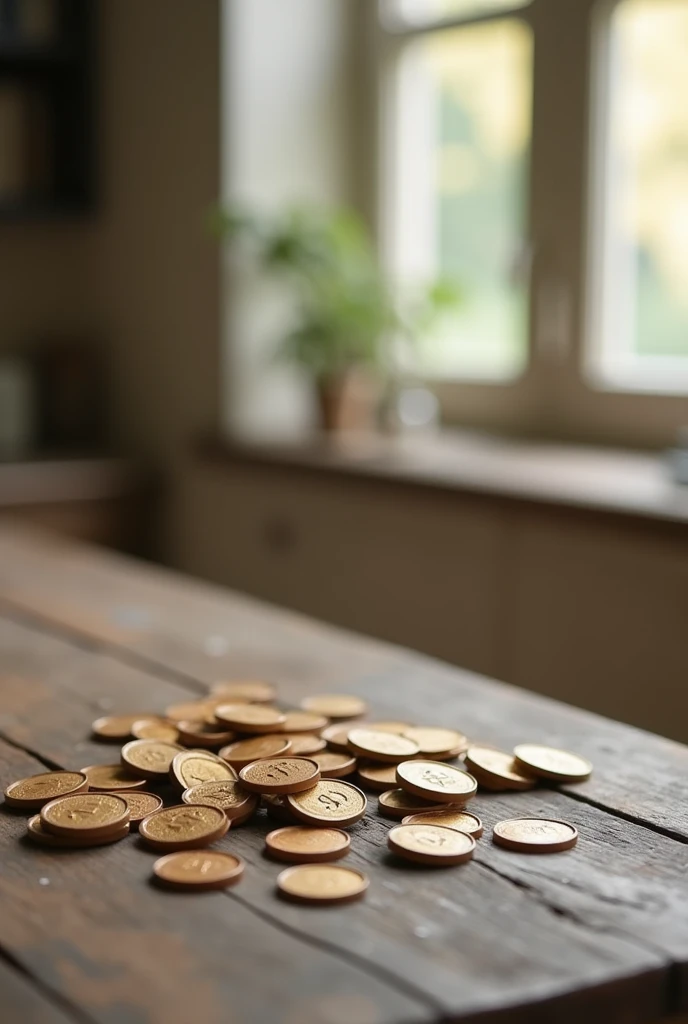 Telephone tokens falling on a table, at the same time with neutral tones with space to put a title
