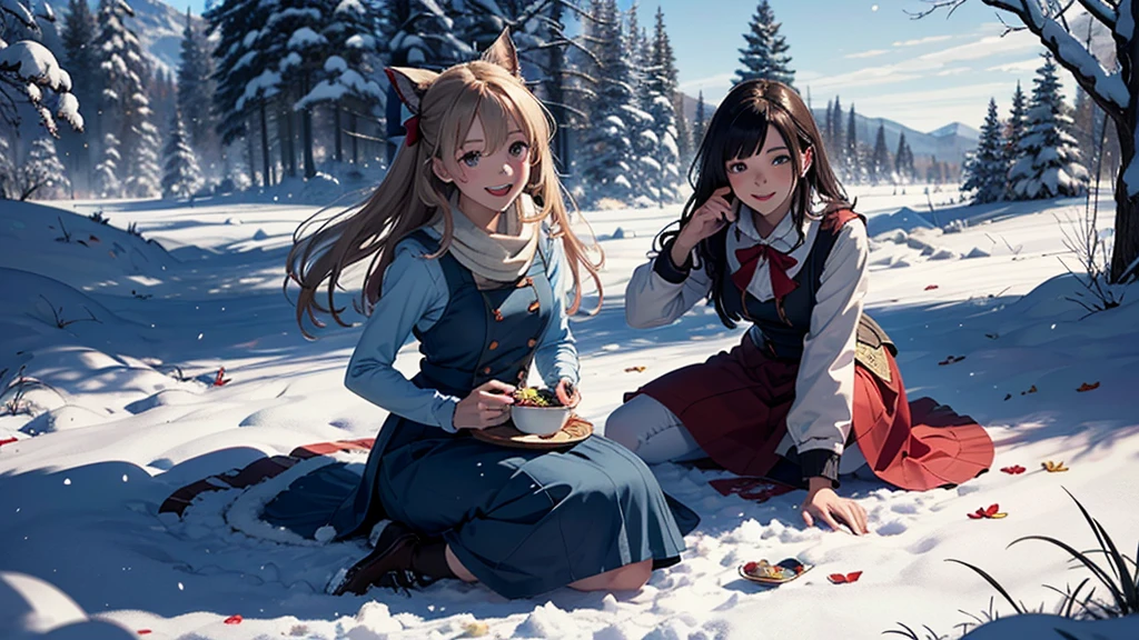 masutepiece, (masutepiece, Best Quality, Ultra-detailed, Photorealistic, extremely delicate and beautiful),
Alice in Wonderland, at winter, Playing in the snow, Happy smile, Very beautiful girl, correct facial features, detailed image of a girl