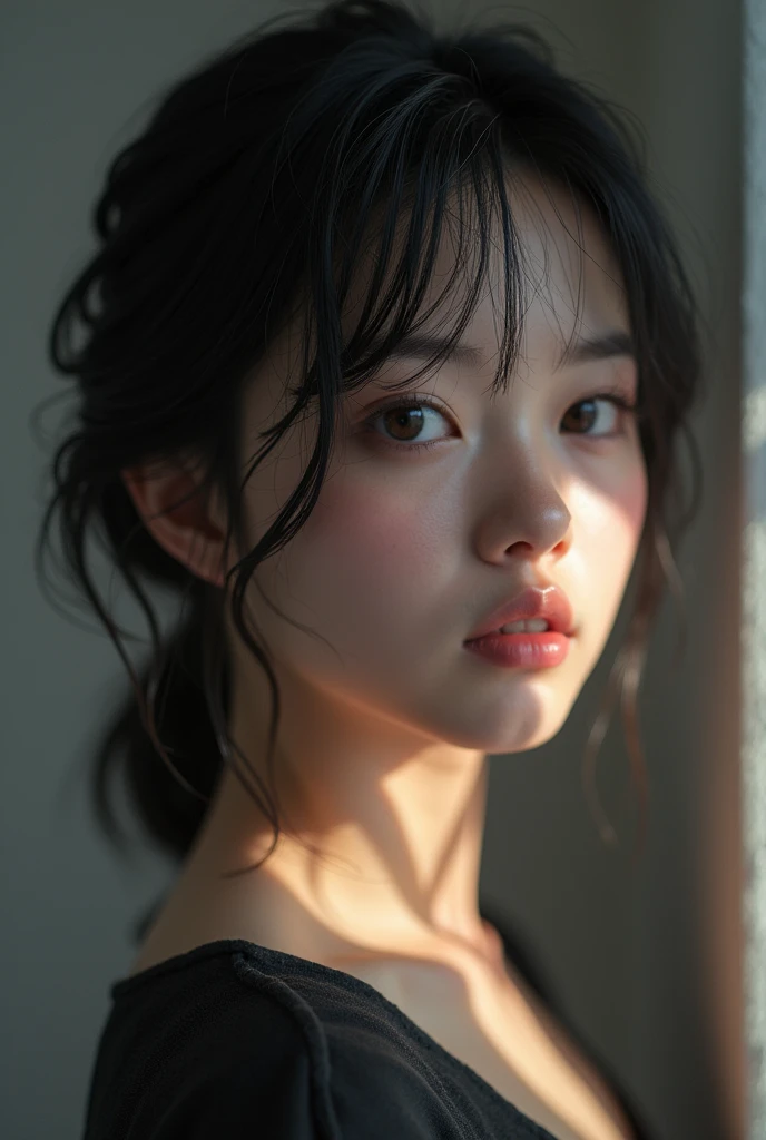 Realistic glowing skin, ,Always look at the camera, ,(sweating:1.2),Black Hair,short hair,Tie your hair short,Silky translucent white skin,best Realistic depiction,(Very detailed美しい顔), Great face and eyes, (Highest quality:1.4), (Very detailedな), (Very detailed CG 統合 8k 壁紙), Very detailed, High resolution raw color photos, Professional photography, Realistic portrait,
(Detailed RAW photos of the girl's whole body), Canon EOS R5 250mm, Sharp focus, Cinema Lighting, (No makeup:1.2), Fine skin, Delicate collarbone,(Ultra-high resolution:1.6), (Realistic:1.6),
