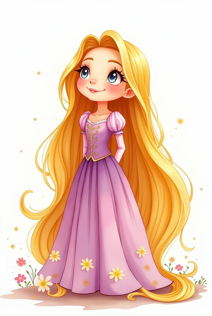 Cute Rapunzel Princess Watercolor White Background