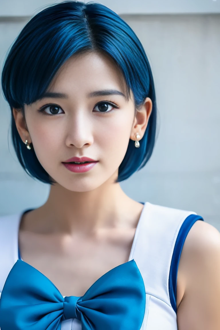 Ami Mizuno, (sailor mercury, neck ribbon, blue hair, short hair, circlet, jewelry, crescent earrings),Sailor Mercury. beautiful, Sailor Moon, Highly detailed art gems