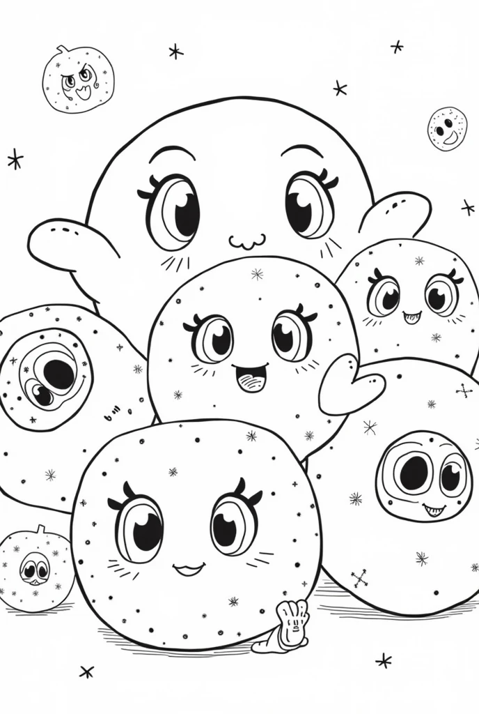 Cute and Kawaii Halloween Creepy Eyeball coloring Page, simple for toddlers, bold and easy, black boldlines, White background, for a coloring book black and white, line art, only outlines, but the design is simple and bold, no greyscale
