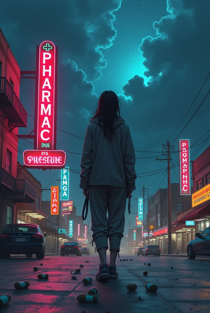Create me a sketch that fits the lyrics of the song "from pain and pharmacies" From antihero fits