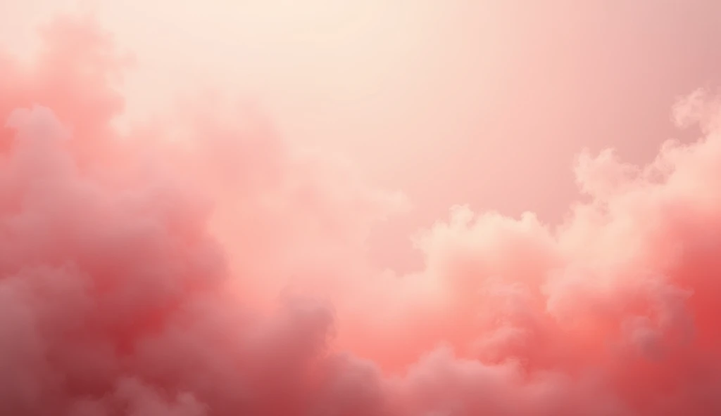 Create a background image in a light red tone, suave e acolhedor, enveloped in an ethereal and delicate mist. The fog should have subtle gradations of light red, almost pink, creating a sense of lightness and serenity. The mist should spread gently across the bottom., with smooth and harmonious transitions between the different tones, evoking a peaceful and dreamy atmosphere.
Additional Specifications:
Aspect Ratio: 16:9 Texture: Light and fluid, with areas of finer mist blending subtly with slightly denser areas, creating an effect of softness and tranquility.
Lighting: Diffuse and soft, as if the background were illuminated by a gentle, soft light that highlights the light tones of red, reinforcing the calm and serene atmosphere.