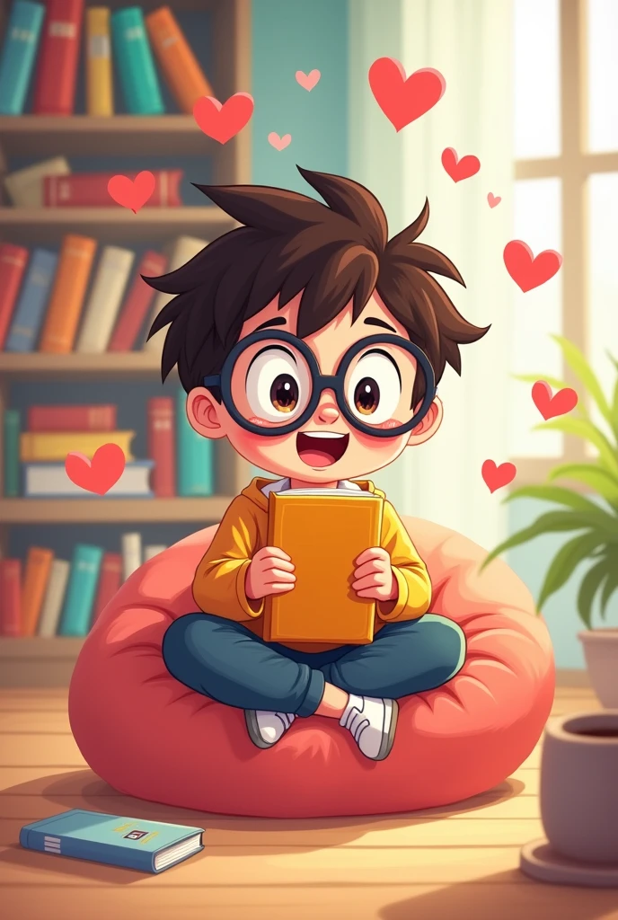 A chibi cartoon of a boy reading on his phone