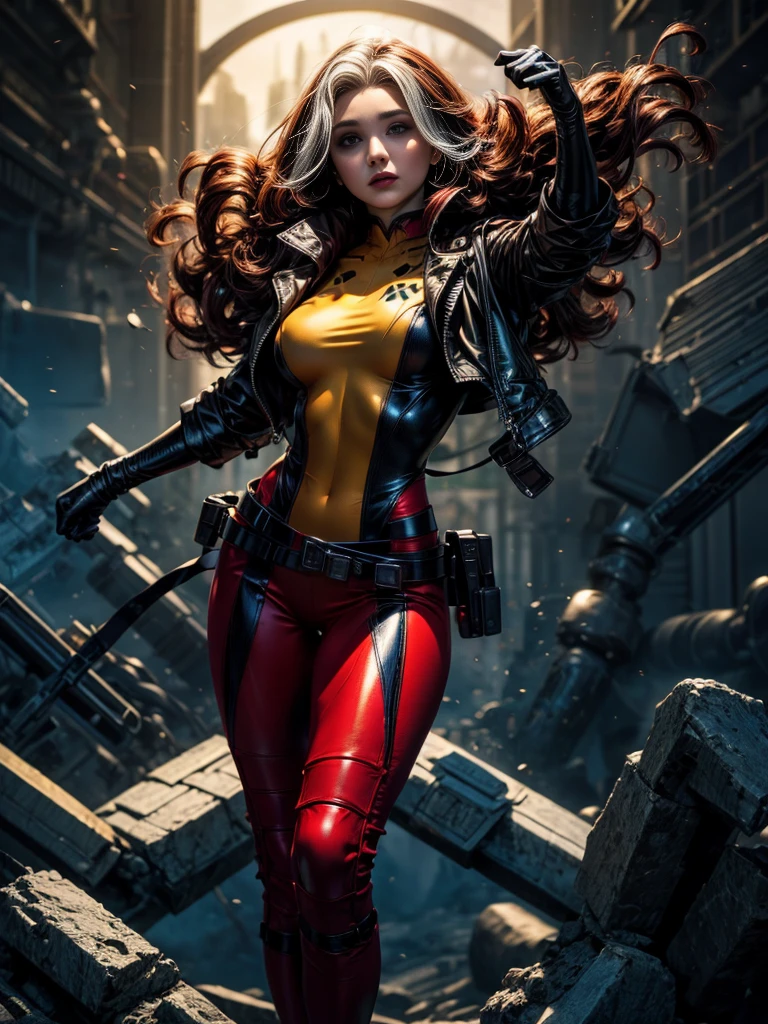 Hayden Panettiere、masterpiece、High quality 4K、villain (X-Men)、Gothic Girl、Sculpted Body Gothic Makeup、Black jacket、Red and blue bodysuit、masterpiece、Highest quality、Cowboy Shots、One personの、One person、Technology Military Bodysuit、fringe