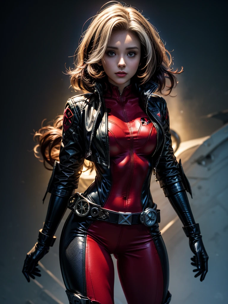 Hayden Panettiere、masterpiece、High quality 4K、villain (X-Men)、Gothic Girl、Sculpted Body Gothic Makeup、Black jacket、Red and blue bodysuit、masterpiece、Highest quality、Cowboy Shots、One personの、One person、Technology Military Bodysuit、fringe